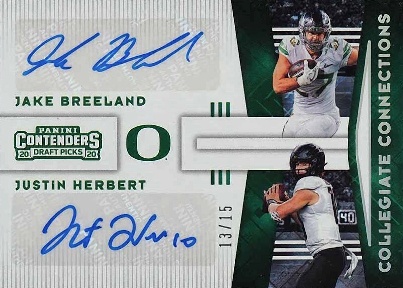 2020 Panini Contenders Draft Picks Collegiate Connections Signatures Jake Breeland/Justin Herbert #8 Football Card