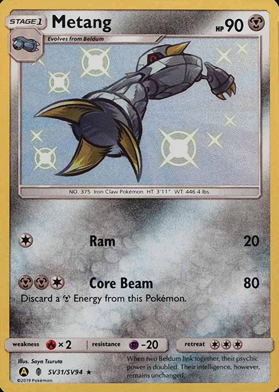 2019 Pokemon Sun & Moon Hidden Fates Metang-Holo #SV31 TCG Card