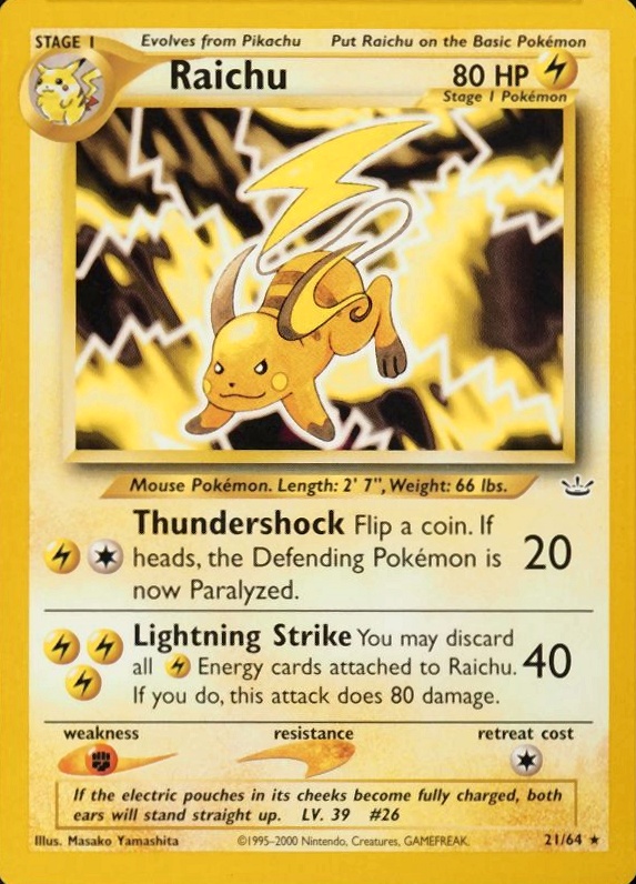 2001 Pokemon Neo Revelation Raichu #21 TCG Card