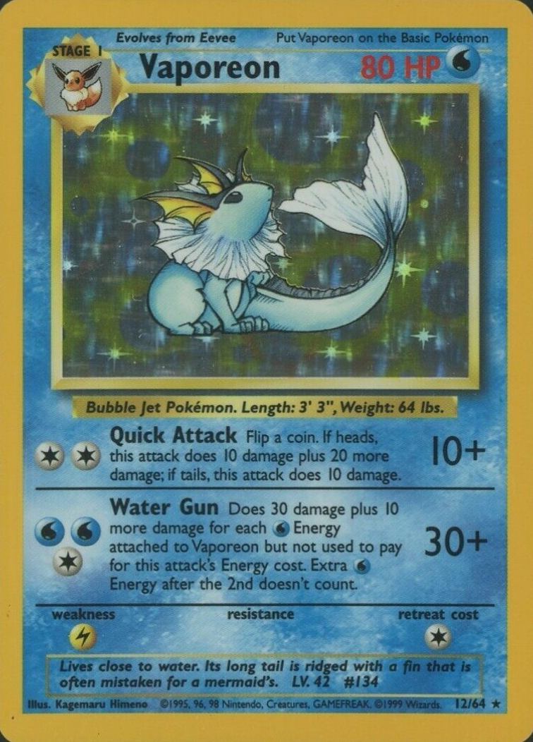 1999 Pokemon Jungle Vaporeon-Holo #12 TCG Card