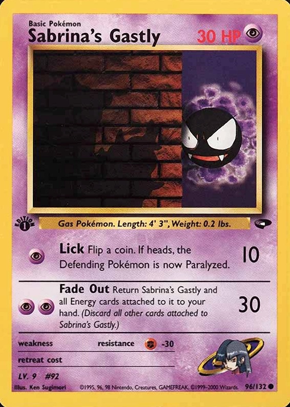 2000 Pokemon Gym Challenge Sabrina's Gastly #96 TCG Card