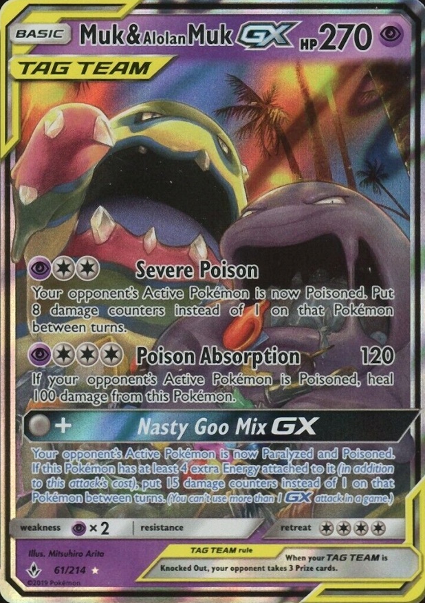 2019 Pokemon Sun & Moon Unbroken Bonds Muk & Alolan Muk GX #61 TCG Card