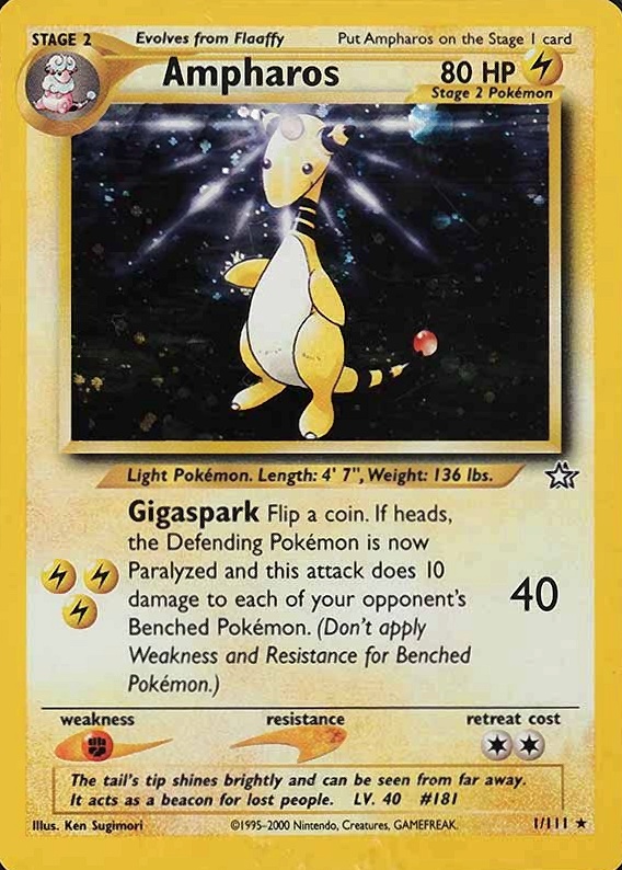 2000 Pokemon Neo Genesis Ampharos-Holo #1 TCG Card