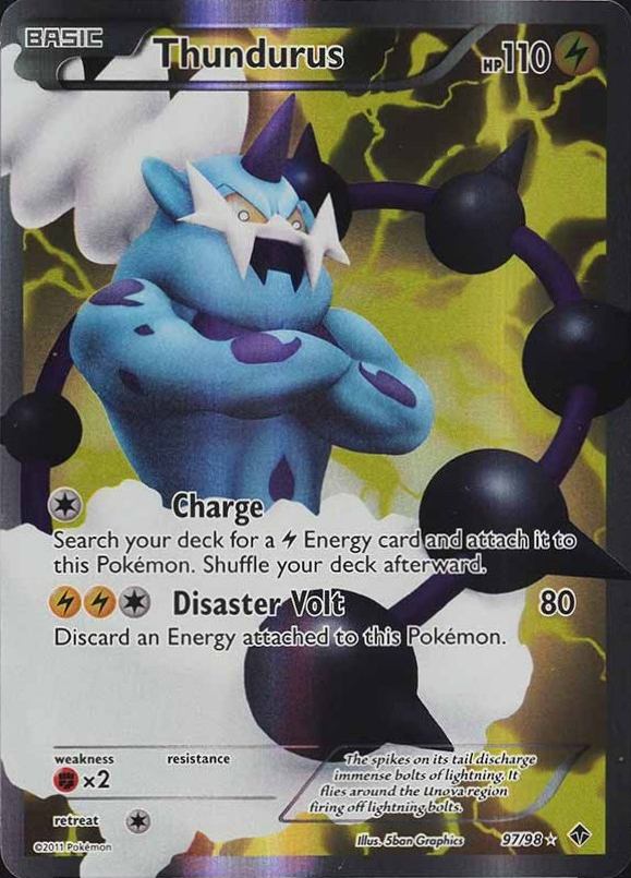 2011 Pokemon Black & White Emerging Powers Full Art/Thundurus #97 TCG Card