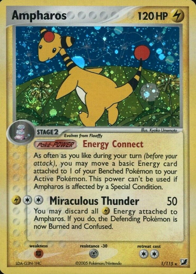 2005 Pokemon EX Unseen Forces Ampharos-Holo #1 TCG Card