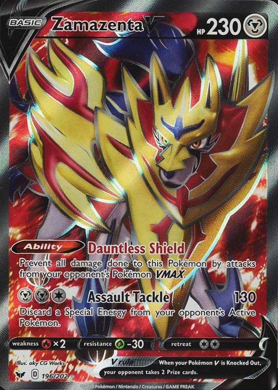 2020 Pokemon Sword & Shield Full Art/Zamazenta V #196 TCG Card