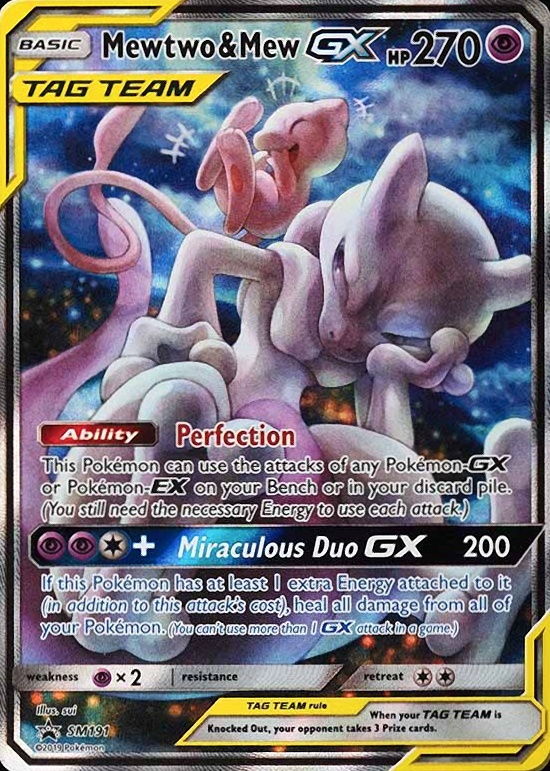 2019 Pokemon SM Black Star Promo Full Art/Mewtwo & Mew GX #SM191 TCG Card