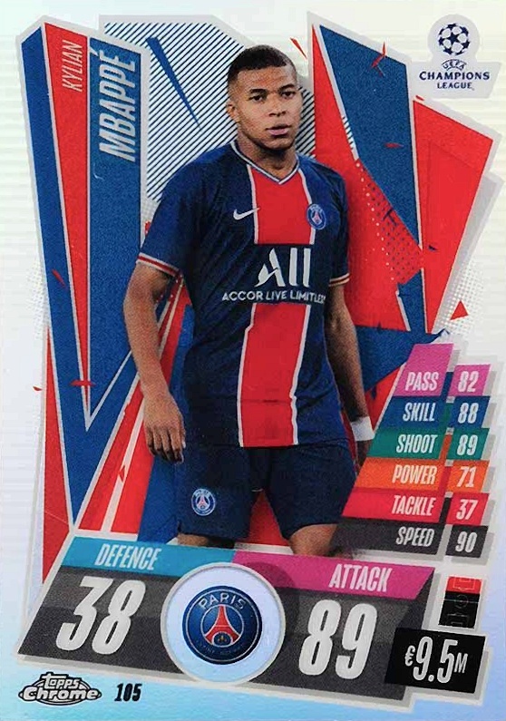 2020 Topps Chrome Match Attax UEFA Champions League Europa League Kylian Mbappe #105 Soccer Card