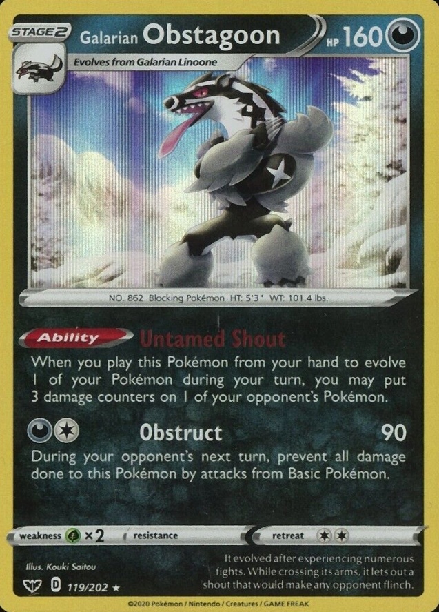 2020 Pokemon Sword & Shield Galarian Obstagoon-Holo #119 TCG Card