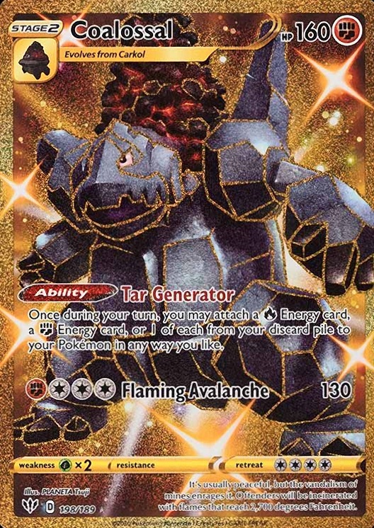 2020 Pokemon Sword & Shield Darkness Ablaze Full Art/Coalossal #198 TCG Card