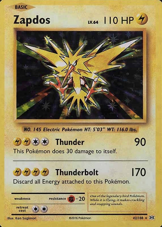 2016 Pokemon XY Evolutions Zapdos-Holo #42 TCG Card