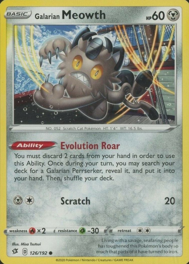 2020 Pokemon Sword & Shield Rebel Clash Galarian Meowth #126 TCG Card