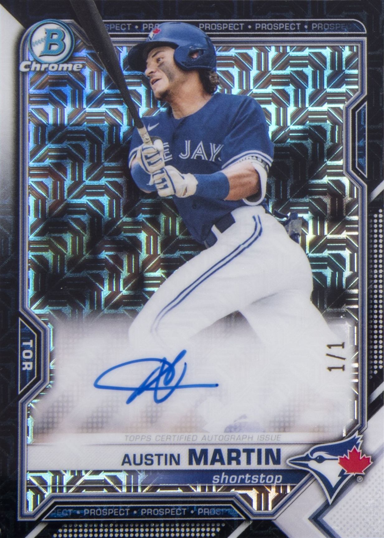 2021 Bowman Mega Box Chrome Autographs Austin Martin #BMAAM Baseball Card