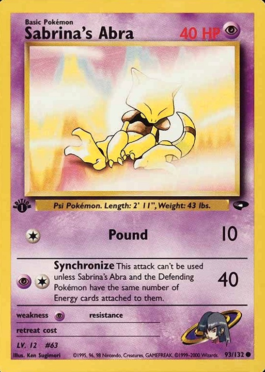 2000 Pokemon Gym Challenge Sabrina's Abra #93 TCG Card