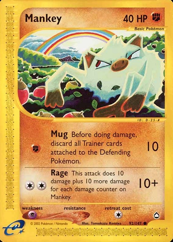 2003 Pokemon Aquapolis Mankey #92 TCG Card