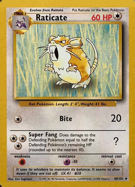 1999 Pokemon Game Raticate #40 TCG Card