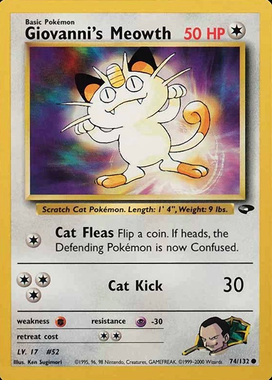 2000 Pokemon Gym Challenge Giovanni's Meowth #74 TCG Card