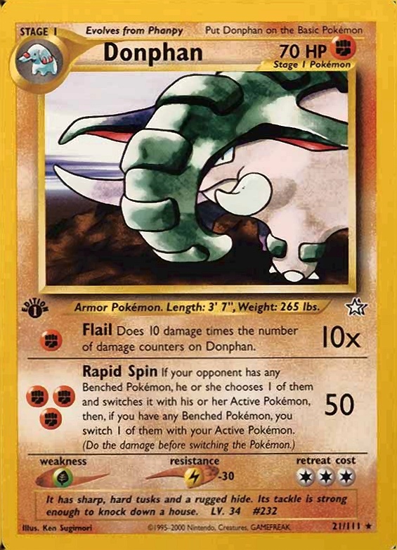 2000 Pokemon Neo Genesis 1st Edition Donphan #21 TCG Card