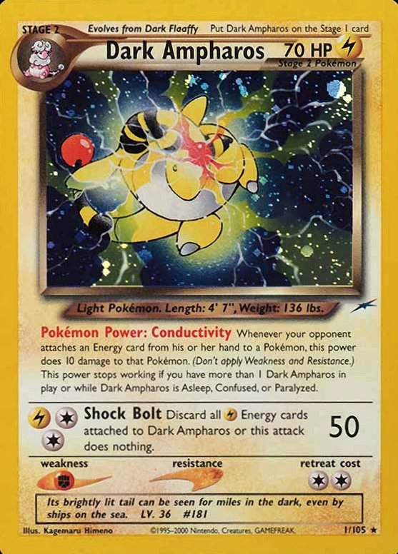 2002 Pokemon Neo Destiny  Dark Ampharos-Holo #1 TCG Card