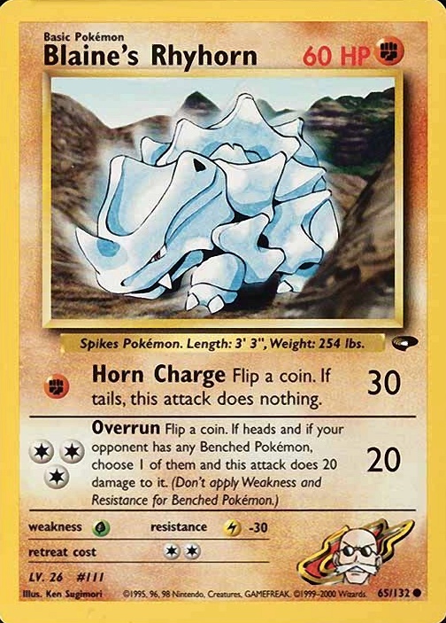 2000 Pokemon Gym Challenge Blaine's Rhyhorn #65 TCG Card