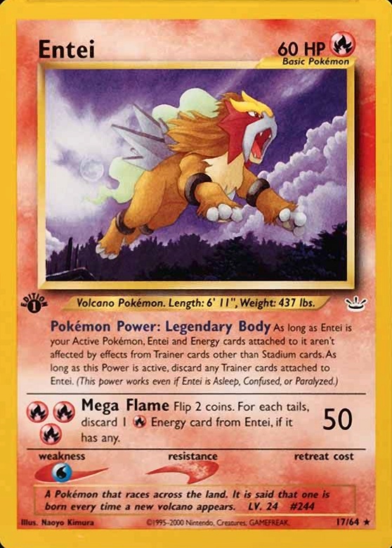 2001 Pokemon Neo Revelation 1st Edition Entei #17 TCG Card