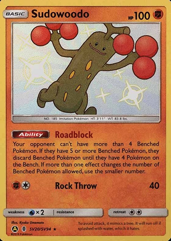 2019 Pokemon Sun & Moon Hidden Fates Sudowoodo-Holo #SV20 TCG Card