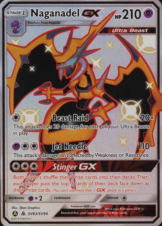 2019 Pokemon Sun & Moon Hidden Fates Full Art/Naganadel GX #SV63 TCG Card