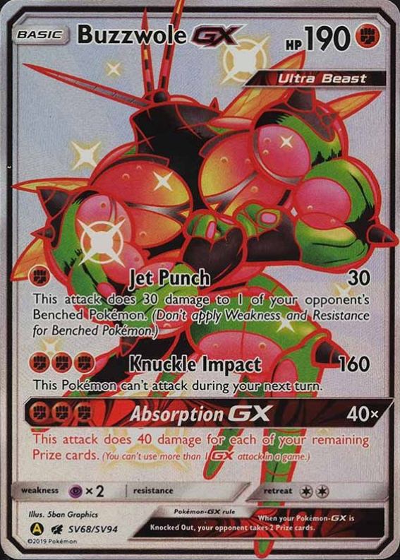 2019 Pokemon Sun & Moon Hidden Fates Full Art/Buzzwole GX #SV68 TCG Card