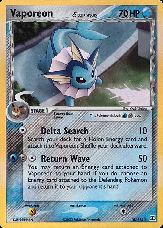 2005 Pokemon EX Delta Species Vaporeon-Holo #18 TCG Card