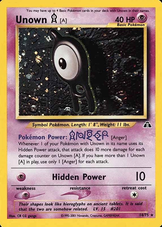 2001 Pokemon Neo Discovery Unown A-Holo #14 TCG Card