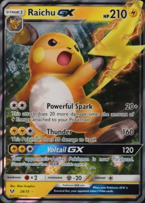 2017 Pokemon Sun & Moon Shining Legends Raichu GX #29 TCG Card