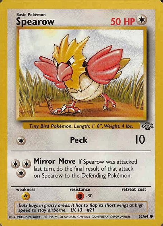 1999 Pokemon Jungle Spearow #62 TCG Card