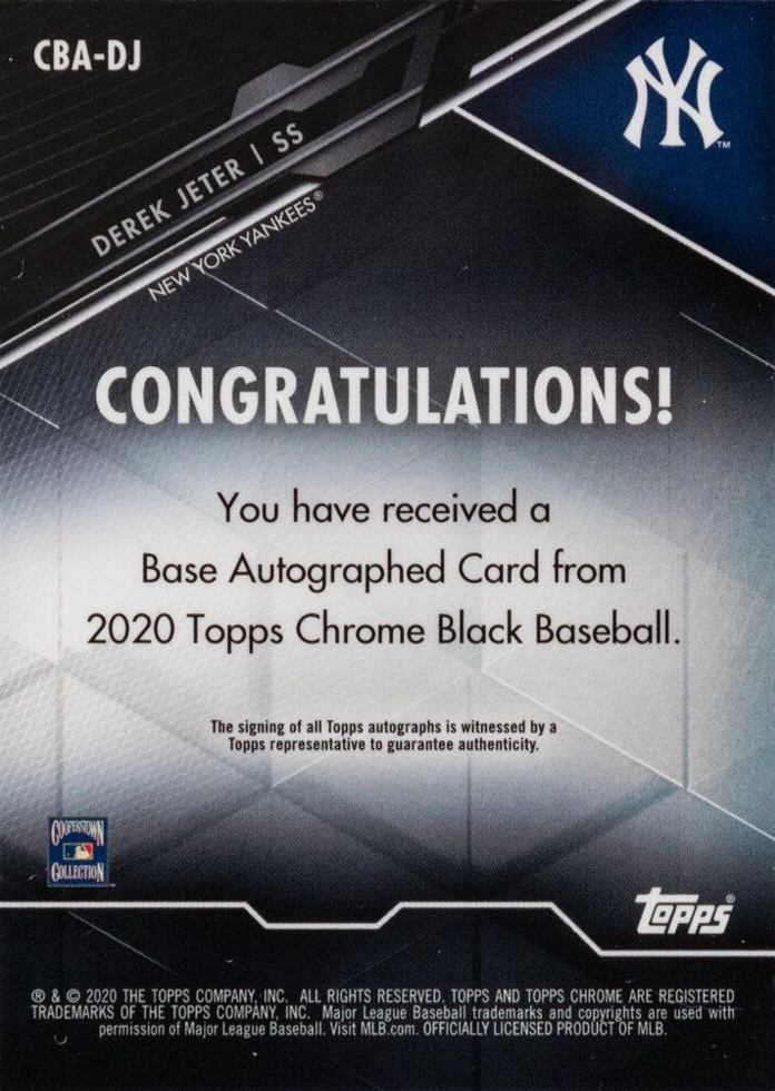 2020 Topps Chrome Black Autographs Derek Jeter #DJ Baseball Card