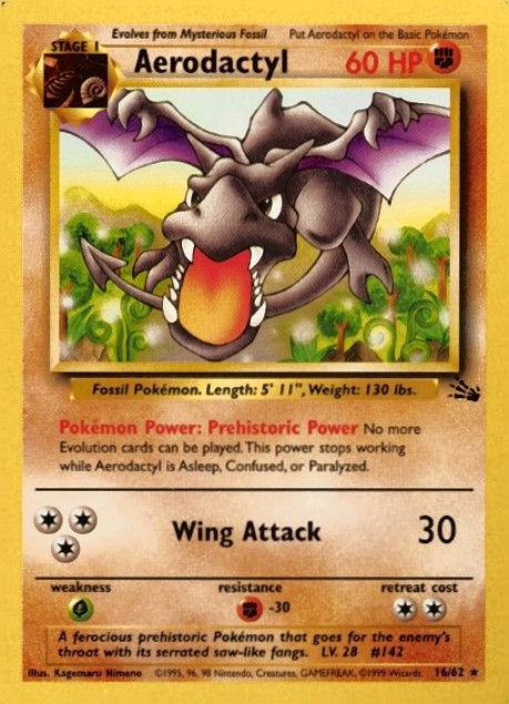 1999 Pokemon Fossil Aerodactyl #16 TCG Card