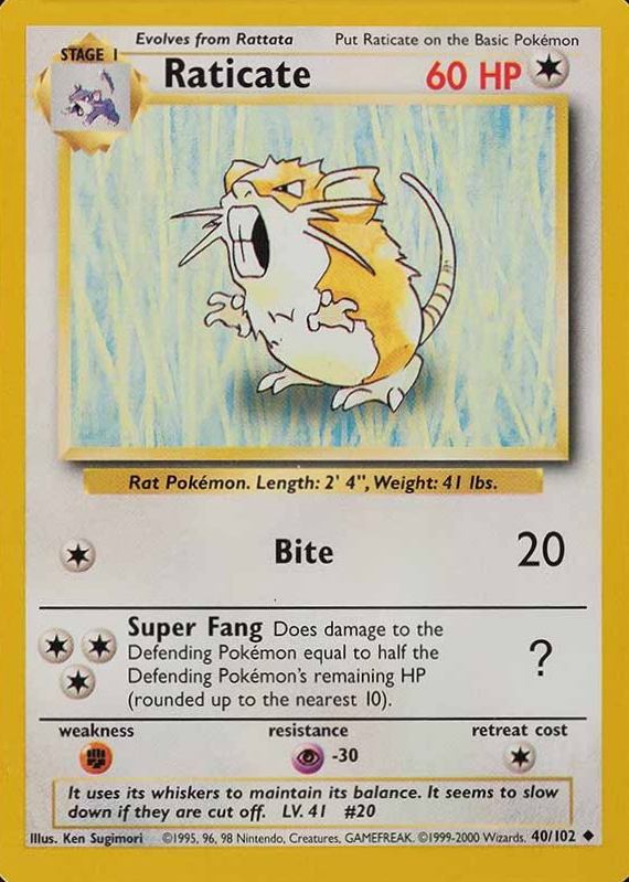 1999 Pokemon Game Raticate #40 TCG Card