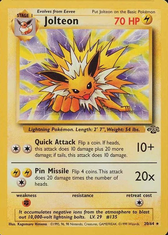 1999 Pokemon Jungle Jolteon #20 TCG Card