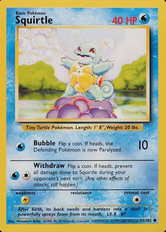 1999 Pokemon Game Squirtle #63 TCG Card