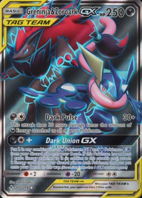 2019 Pokemon Sun & Moon Unbroken Bonds Full Art/Greninja & Zoroark GX #200 TCG Card