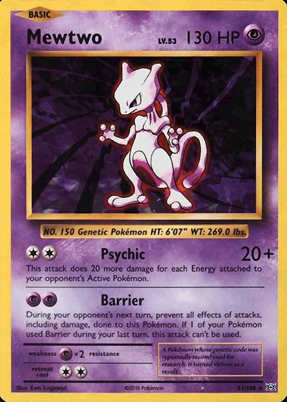 2016 Pokemon XY Evolutions Mewtwo-Holo #51 TCG Card