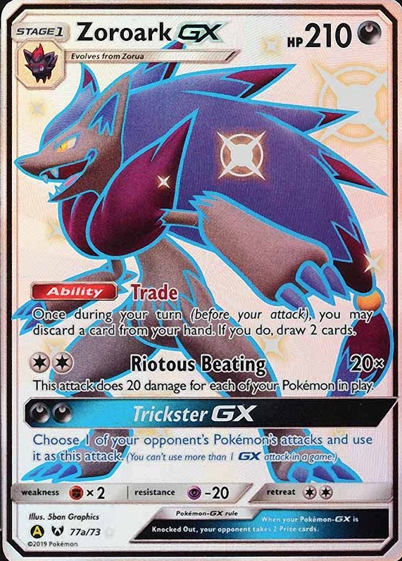 2017 Pokemon Sun & Moon Shining Legends Full Art/Zoroark GX #77a TCG Card