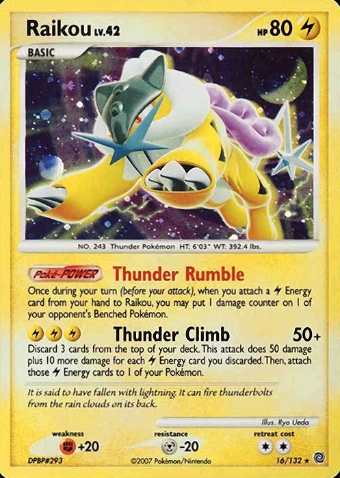 2007 Pokemon Diamond & Pearl Secret Wonders Raikou-Holo #16 TCG Card