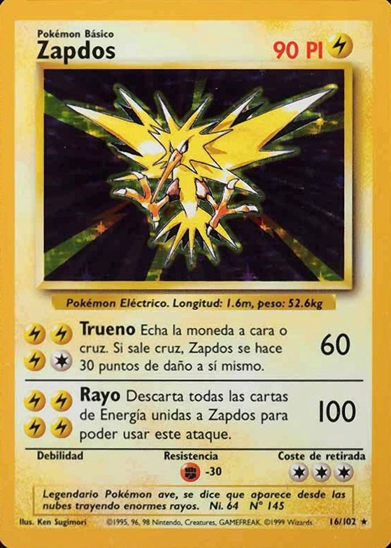 1999 Pokemon Spanish Zapdos-Holo #16 TCG Card