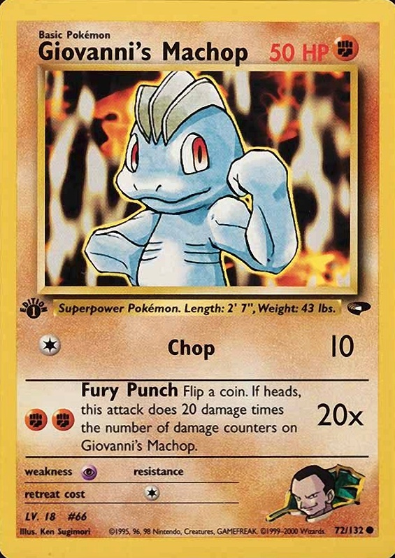 2000 Pokemon Gym Challenge Giovanni's Machop #72 TCG Card