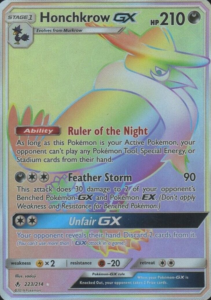 2019 Pokemon Sun & Moon Unbroken Bonds Full Art/Honchkrow GX #223 TCG Card