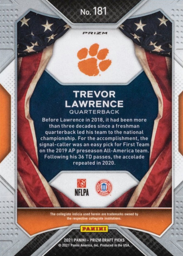 2021 Panini Prizm Draft Picks Trevor Lawrence #181 Football Card