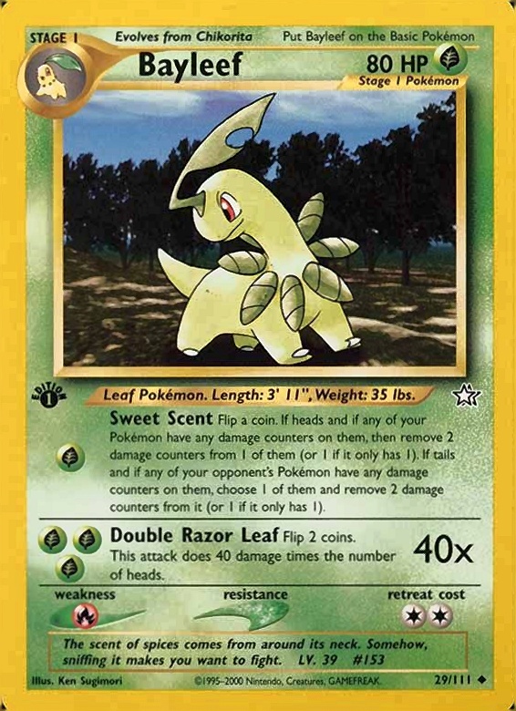 2000 Pokemon Neo Genesis 1st Edition Bayleef #29 TCG Card