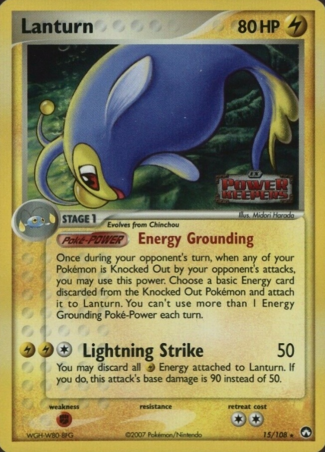 2007 Pokemon EX Power Keepers Lanturn-Reverse Foil #15 TCG Card