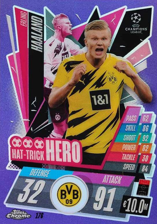 2020 Topps Chrome Match Attax UEFA Champions League Europa League Erling Haaland #176 Soccer Card