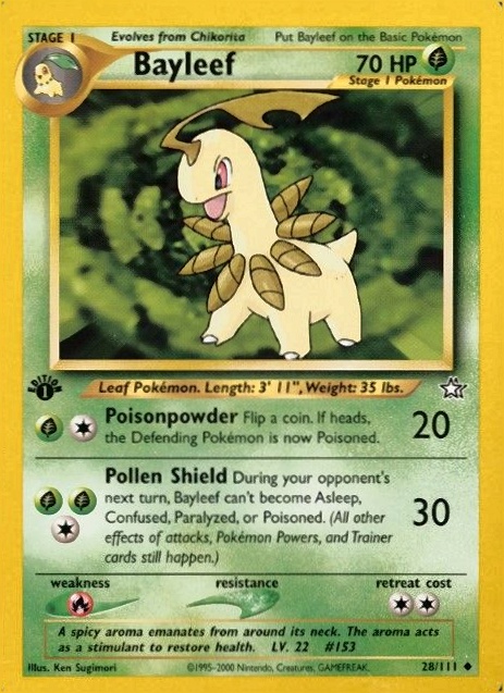 2000 Pokemon Neo Genesis 1st Edition Bayleef #28 TCG Card