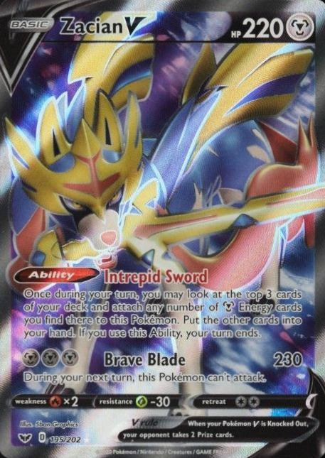 2020 Pokemon Sword & Shield Full Art/Zacian V #195 TCG Card